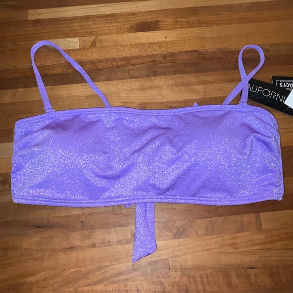 CALIFORNIA WAVES Juniors' Metallic Shine 3pc bikini set black/purple large - Picture 9 of 12